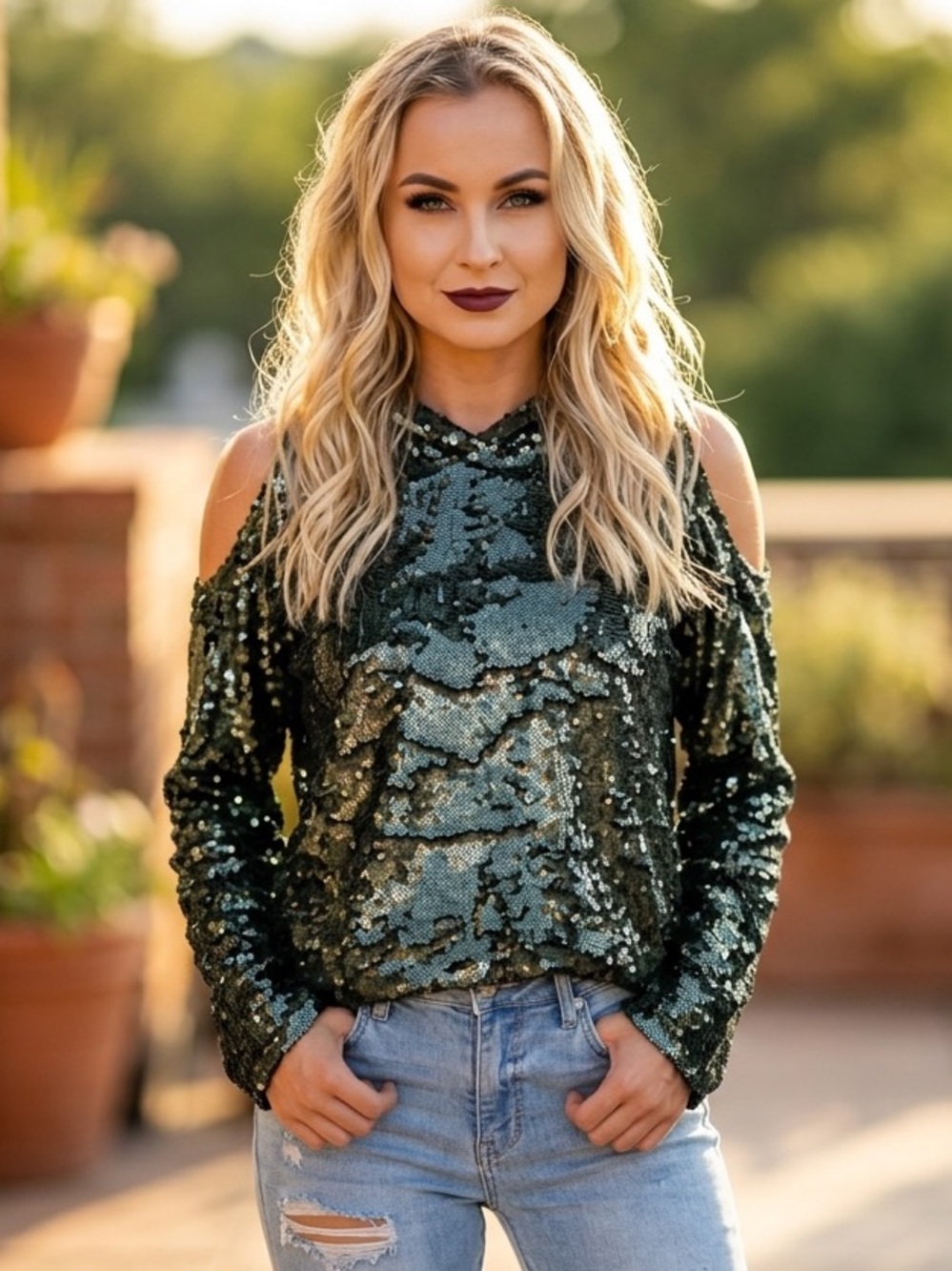 XS RtA Juno Olive Cut-Out Sequin Hoodie